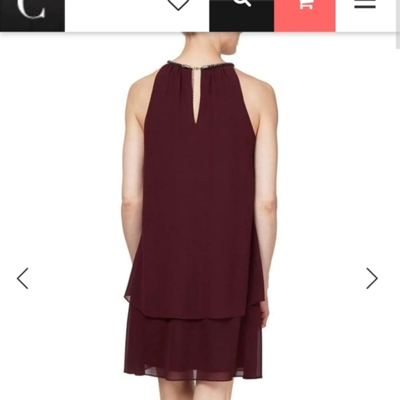SLNY Fig Burgundy Dress Size 8 Chiffon Woman's Sheath Dressy r27 - Picture 2 of 12